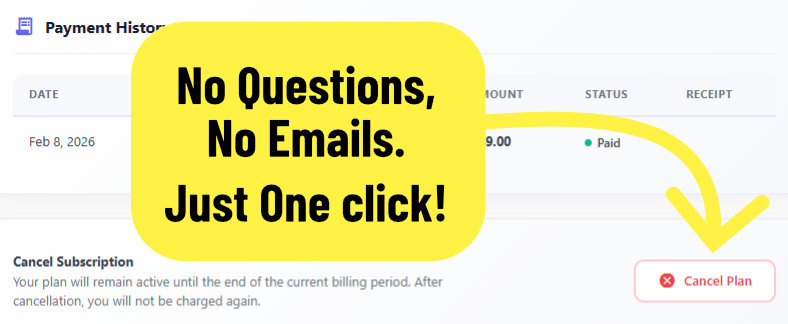 Cancel your plan with one click